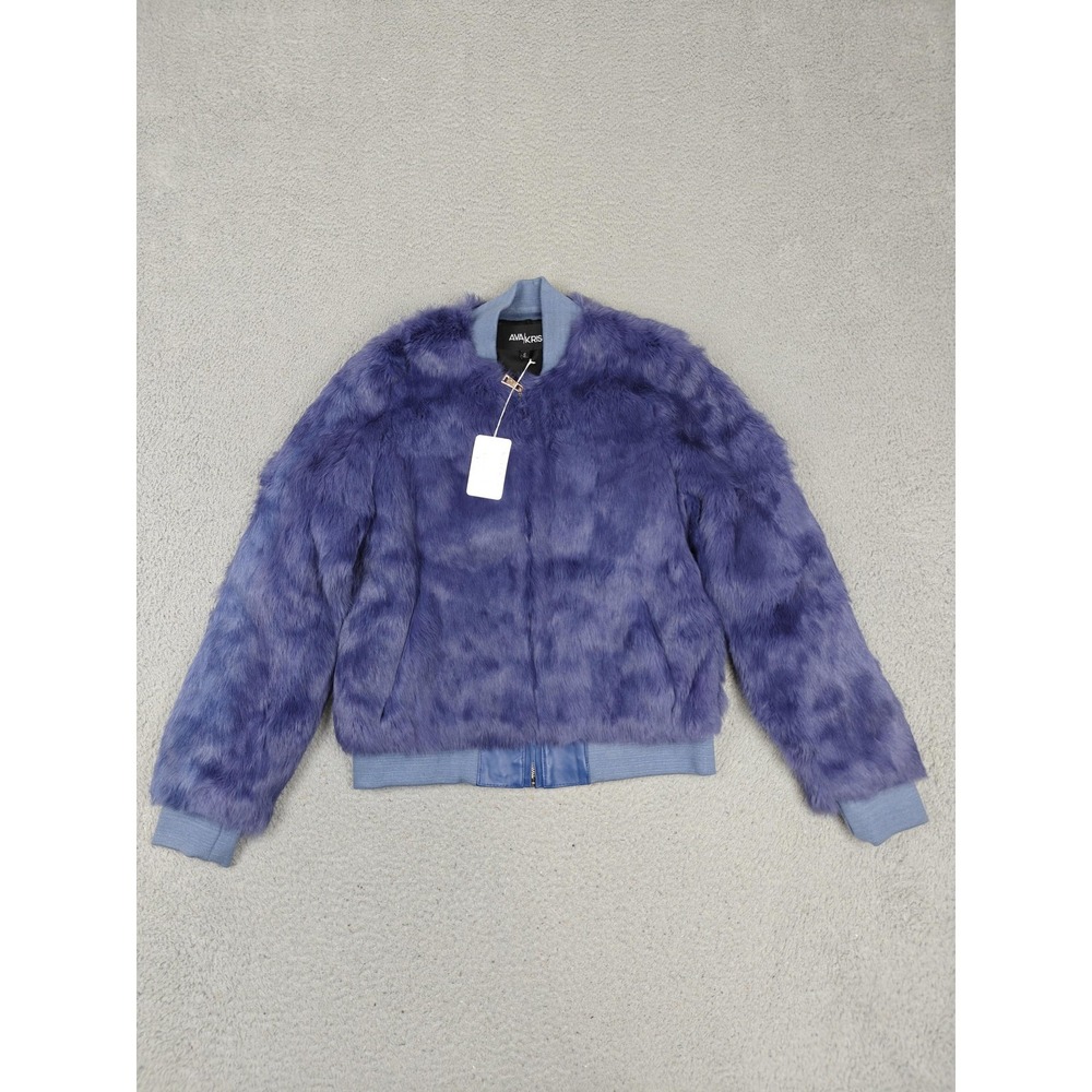 Ava Kris Jacket Womens Small Blue Faux Fur‎ Madge Bomber Lined Pockets Full Zip